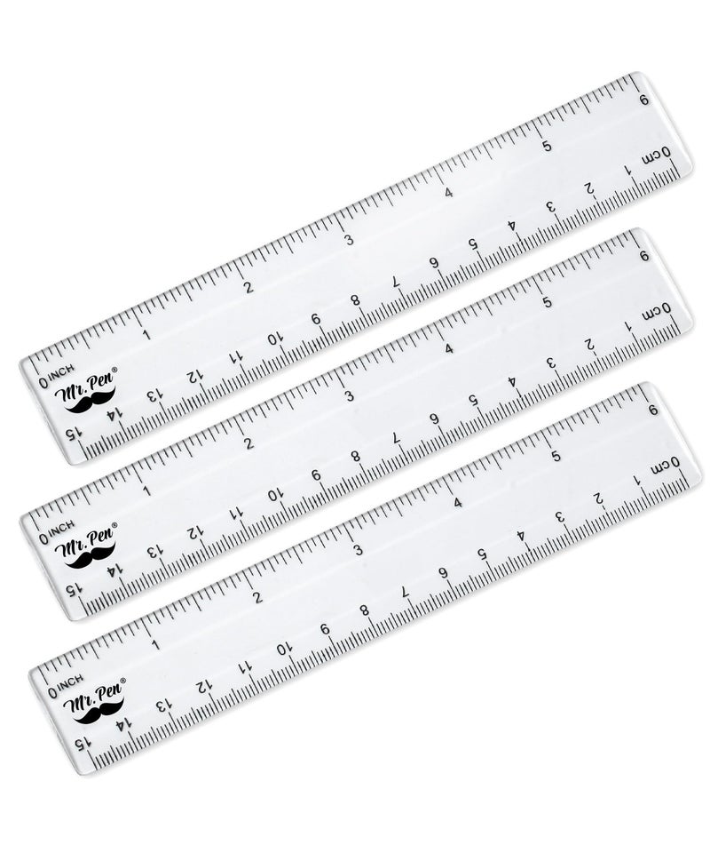 Mr. Pen- Ruler, 6 inch Ruler, Pack of 3, Clear, Plastic, Drafting Tools, Inches and Centimeters - Image 1